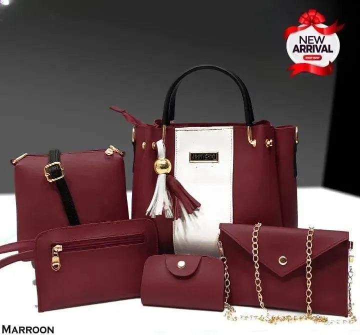 Chic Women's Rexine Hand Bag Set - 5 Pcs