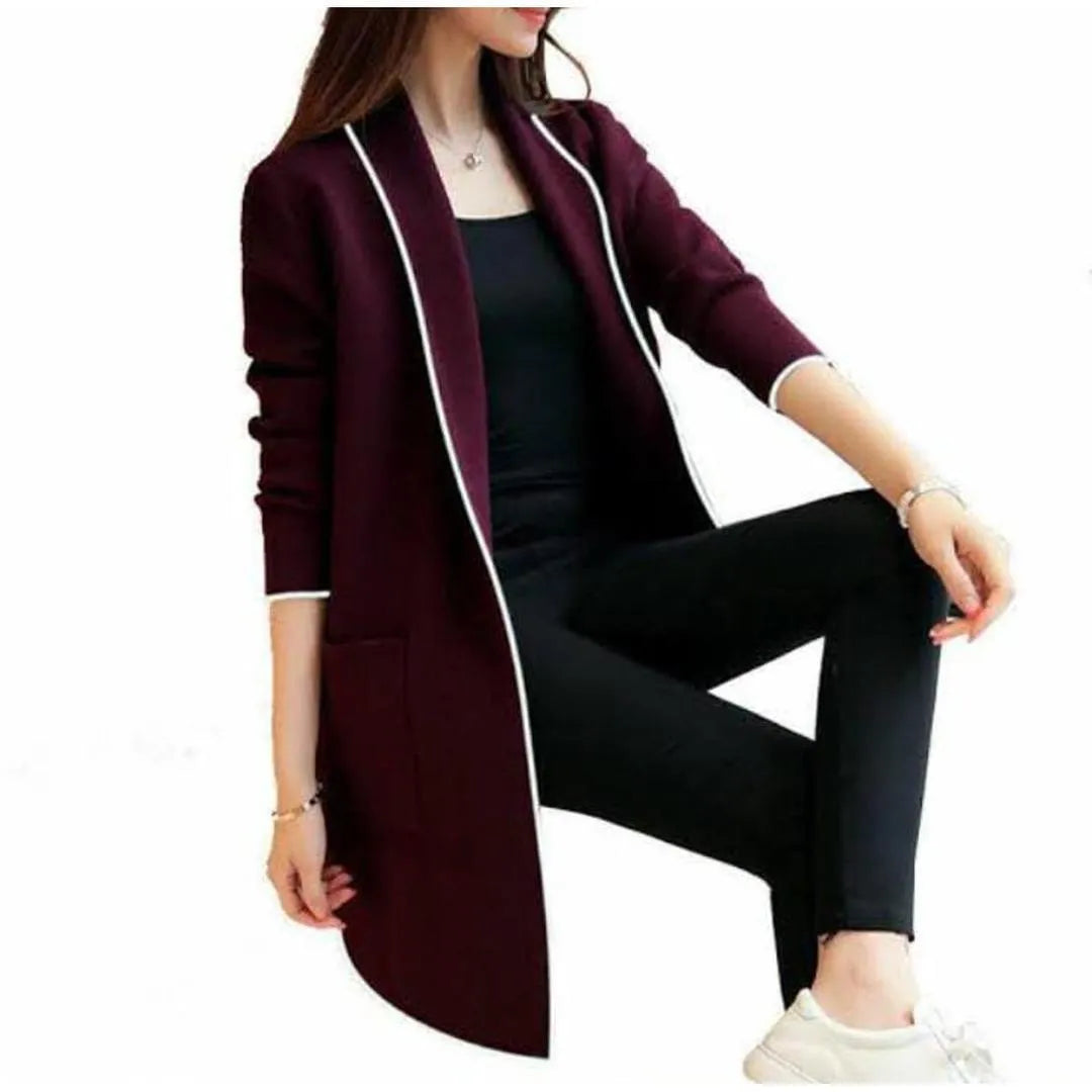 1 Pc Women's Stitched Fleece Plain Overcoat