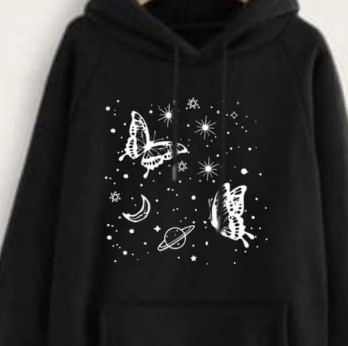 1 Pc Women's Stitched Fleece Printed Pullover Hoodie