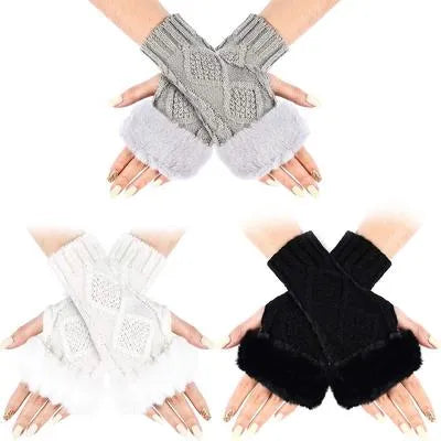 2 Pcs Wool Fur Lined Gloves
